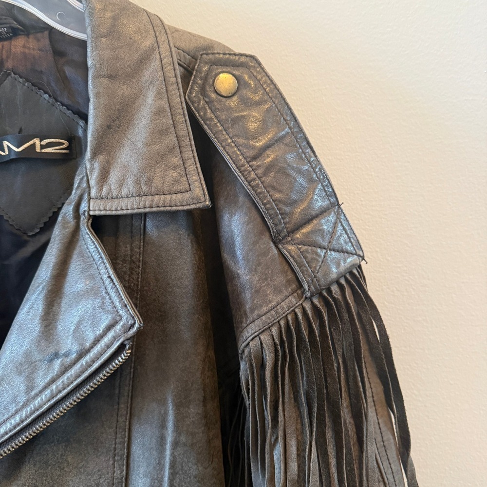 Vintage AM2 by Andrew Marc Leather Biker Jacket w/ Fringe – Size Medium - Picture 8 of 11